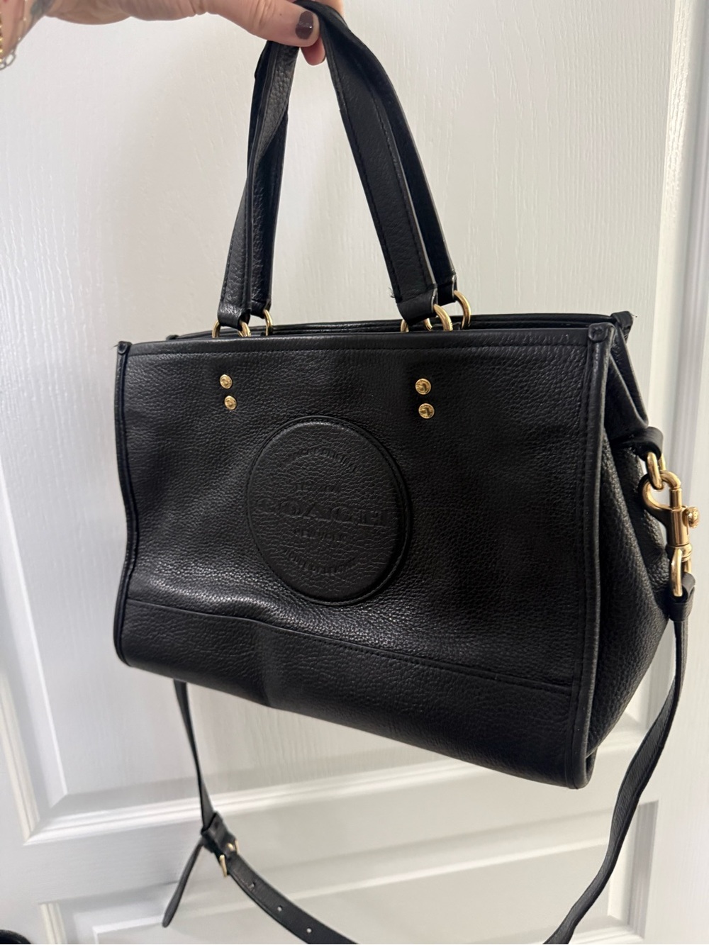 COACH Tote Bag C2004 Dempsey Carryall With Patch Pebbled Leather 2WAY - Picture 3 of 8